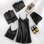 Ensemble 5 pièces en satin de soie et dentelle